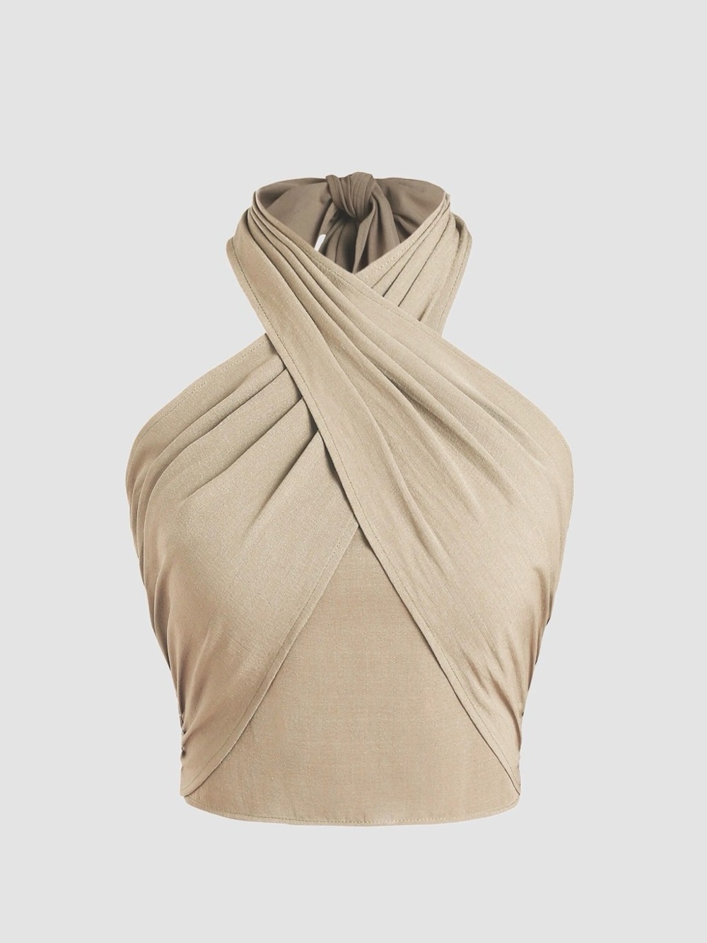 Cider Beige Cross-Halter Wrap Crop Top - Picture 2 of 4
